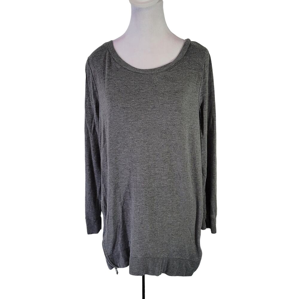 Chico's Zenergy Size 1 US 10 Pullover Long‎ Sleeve T-shirt Zip Waist Hem Detail